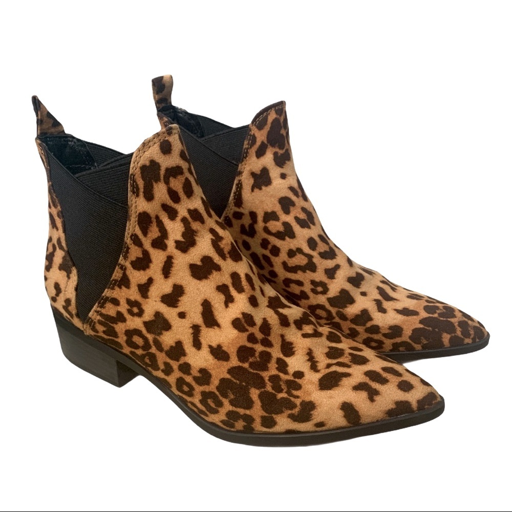 MYLU Women’s Leopard Print Pointed Toe Heeled Ankle Booties EUC